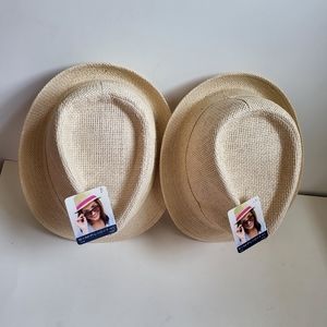 Two Fedora straw hats